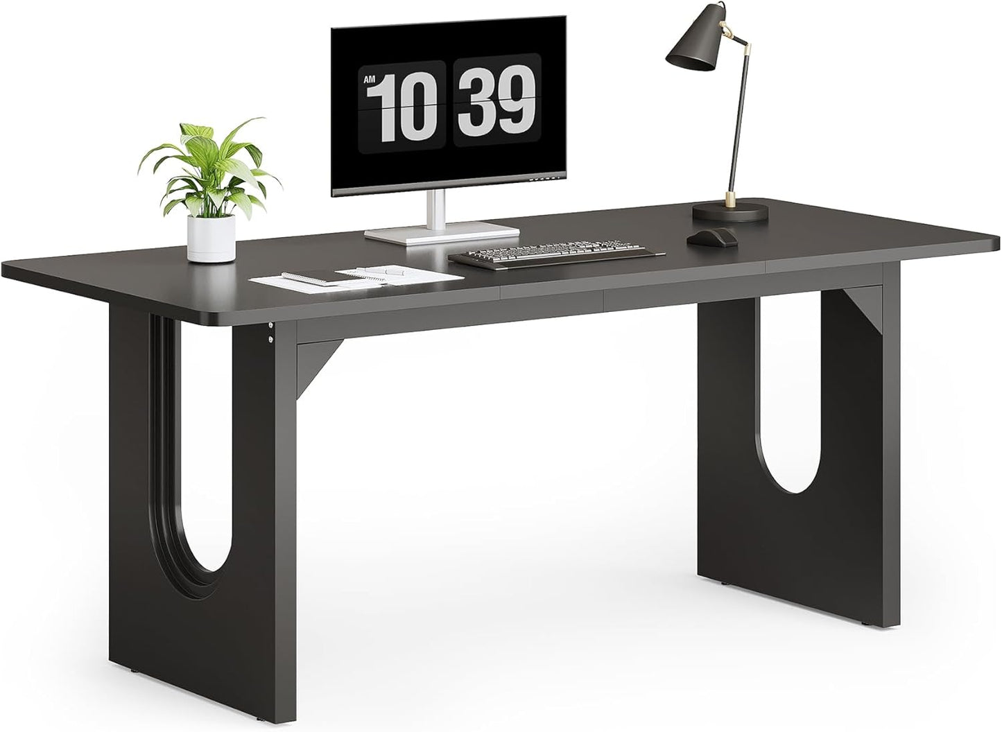 LITTLE TREE 70.8-Inch Home Office Desk, White Computer Desk with Storage, Study Writing Work Desk for Home Office, Spacious Modern Simple Desk, Black