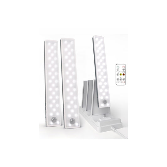 EZVALO 3-Pack Under Cabinet Lighting with Charging Station, 2000mAh Rechargeable Wireless Motion Sensor Lights, 3 Color Temps, Dimmable, Timer, Magnetic, with Remote Control for Kitchen, Closet