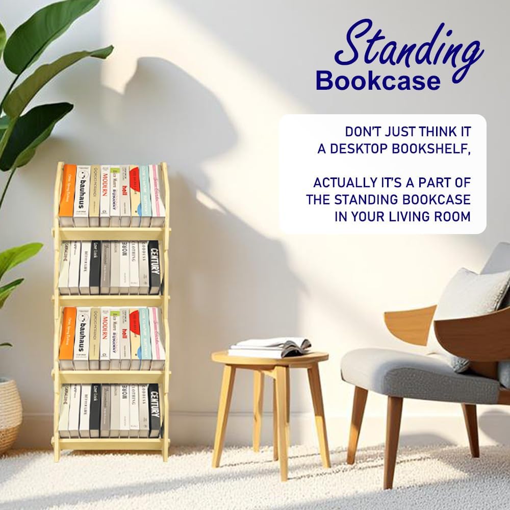 Desktop Bookshelf, Stackable Book Organizer with Handle, Storage Rack for CD/Magazine/File Folder, Portable Small Bookshelf for Study, Living Room, Kid's Room, No Nails, Small Size