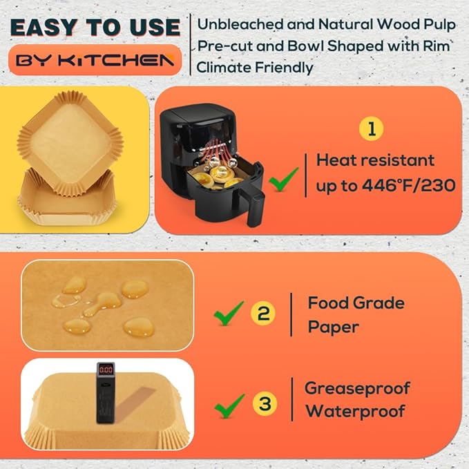 BYKITCHEN Small Air Fryer Liners for 1 to 3 QT Airfryer, 5.5in Mini Airfryer Parchment Paper Sheet, Compatible with CHEFMAN 2 Quart, Cosori 2.1QT, Dash 2.6Qt, Instant Pot Vortex 2QT Airfryer (120PCS)