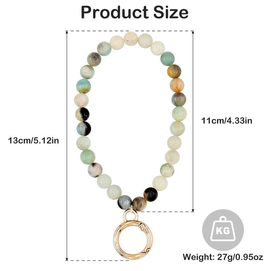 HONZUEN Beaded Wrist Key Lanyard, Natural Stone Wristlet Keychain Lanyard for Women, Key Wrist Strap Lanyard for Keys Wallet Car Keychain Card Holder, Indian Agate