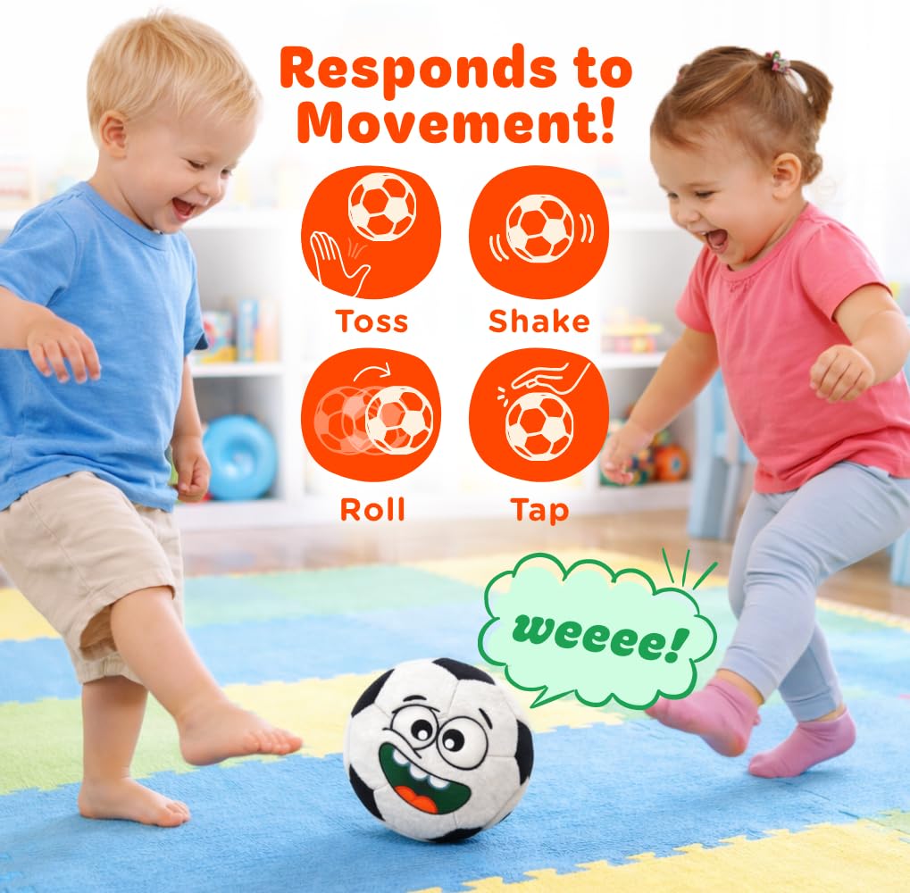 Move2Play, Hilariously Interactive Toy with Music & Sound Effects for Boy & Girl | Ball for Toddler & Baby | 6, 12, 18+ Months | 1, 2, 3+ Year Old (Soccer Ball)