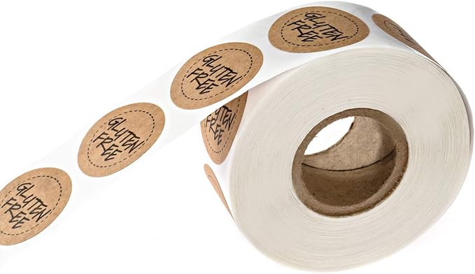 Gluten Free Kraft Stickers / 500 Brown Kraft Circle Labels Per Roll / 1" Round Food Labels Labels/Food Allergy Sticker Seals