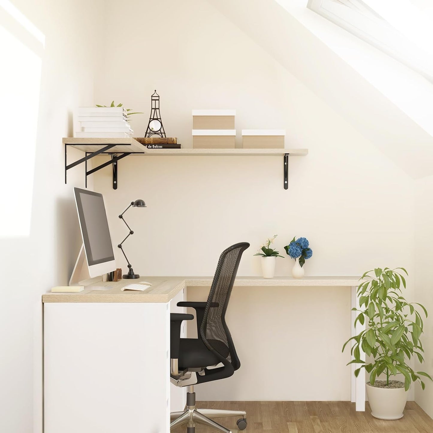 Kaboon Universal Tabletop 47.25"x30", Solid One-Piece Melamine Table Top, Double Desk L-Desk DIY, Home and Office, Oak/Grey Tone