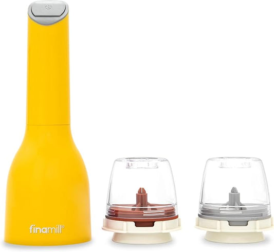 FinaMill Classic Battery Spice Mill – Battery Operated Salt and Pepper Grinder Set, Includes 2 Interchangeable Spice Pods, Adjustable Coarseness, Ceramic Grinder, LED Light, Kitchen Gifts for Women