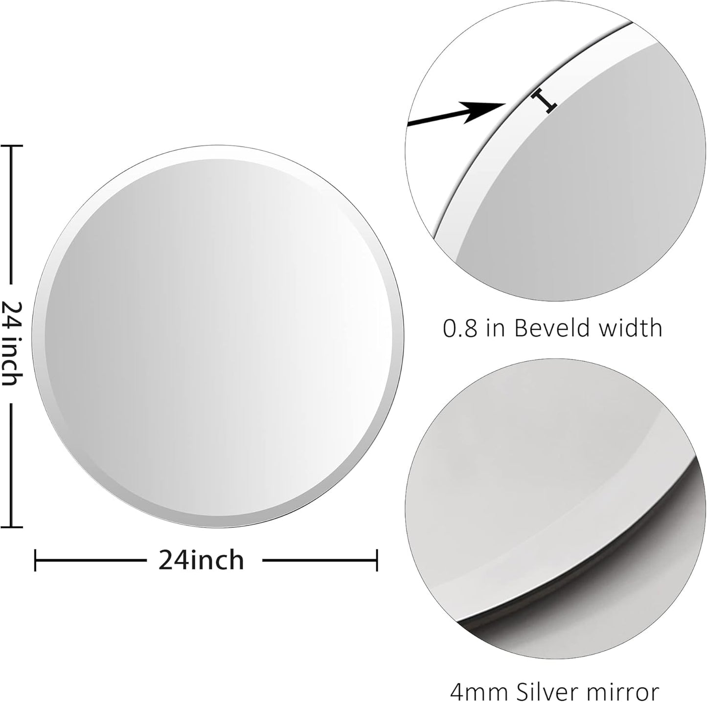 KOHROS Frameless Round Bathroom Mirror for Over Sink 24" x 24" Circle Mirror Beveled Edge Wall Mirror for Bathroom Vanity Entryway Bedroom