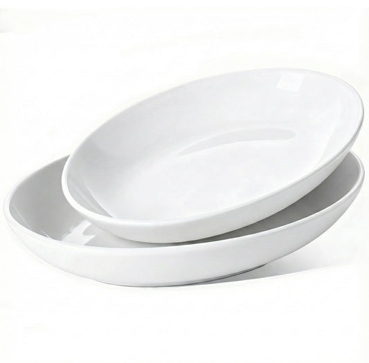 Gacoree Oval Serving Platters Set of 2 (14" & 12"), Large Deep Ceramic Serving Dishes for Entertaining, Turkey, Fish, Salad, Oven Safe White Porcelain Serving Plates