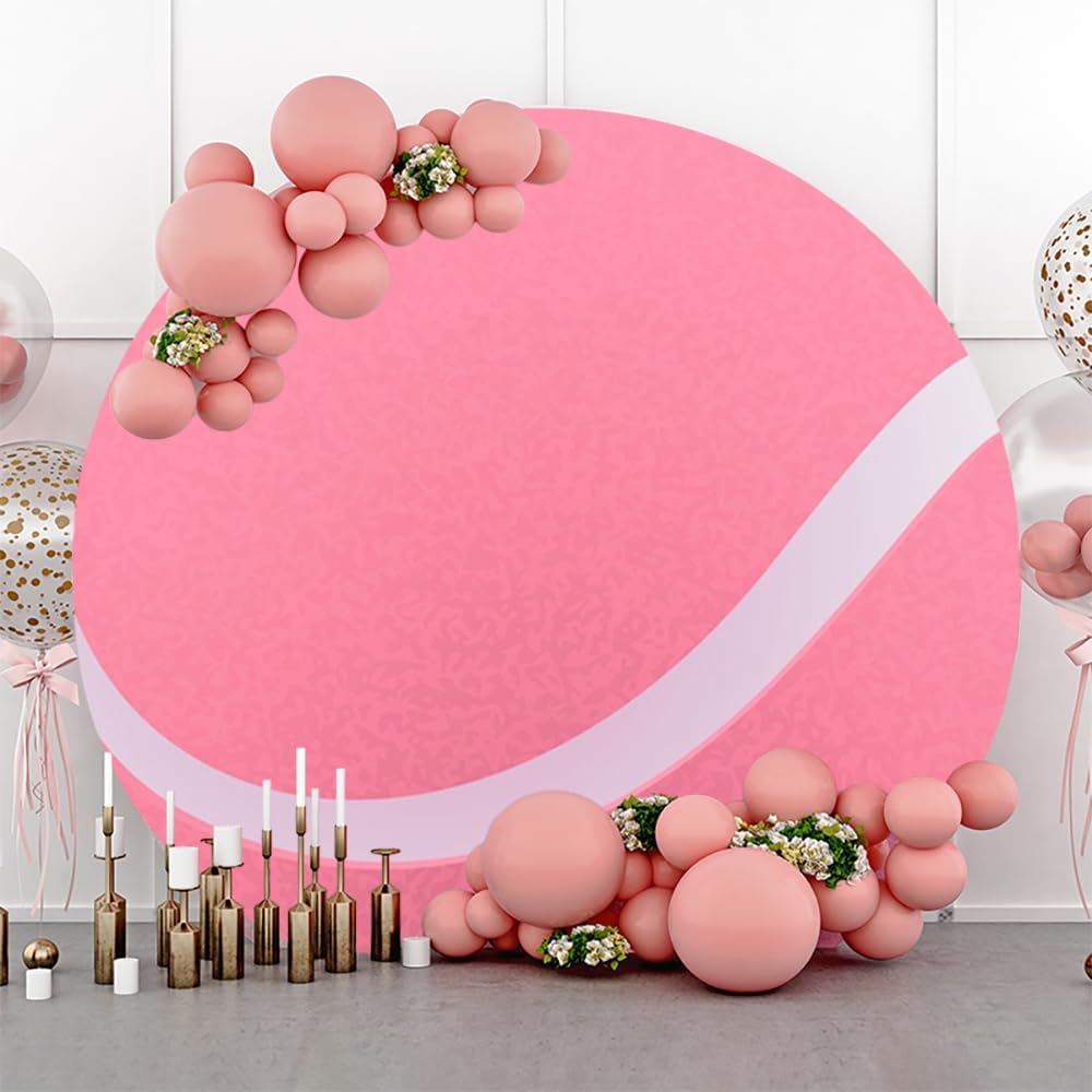 Leyiyi 7.5x7.5ft Tennis Round Backdrop Cover Polyester Pink Tennis Balls Photography Background Sports Themed Birthday Party Decoration Tennis Ball Stadium Game Background Studio Props Photo Booth