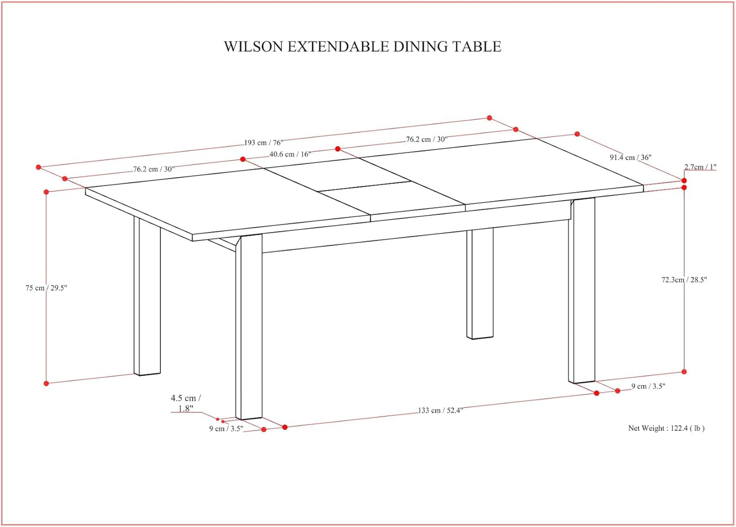 SIMPLIHOME Wilson Extendable Dining Table, Solid Wood Walnut Veneer, 60-76 x 36 inches, Transitional-Style Rectangular Expandable Kitchen Table for up to 6+ People