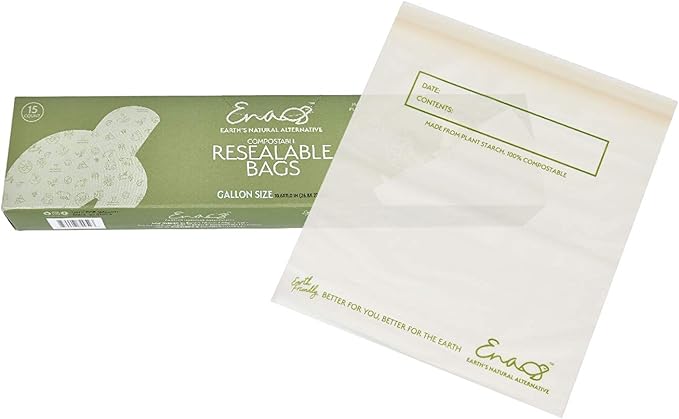 100% Compostable Food Storage Bags [Gallon 50 Count] Eco-Friendly Freezer Bags, Resealable-Bags, Heavy-Duty, Reusable, Off-White by Earth's Natural Alternative (Pack of 8)
