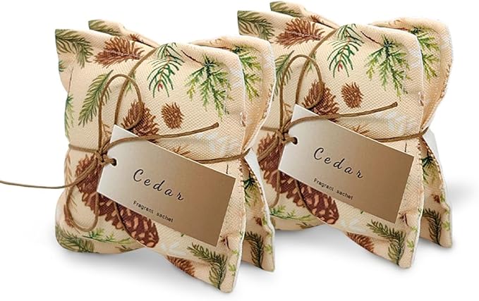 AUCUDA Christmas 4pcs Cedar Scented Sachet Bags for Drawers and Closets Decorations, Potpourri Packets for Women Clothes Storage, Winter Holiday Fragrance Pillow for Bedroom Indoor, Air Fresheners.