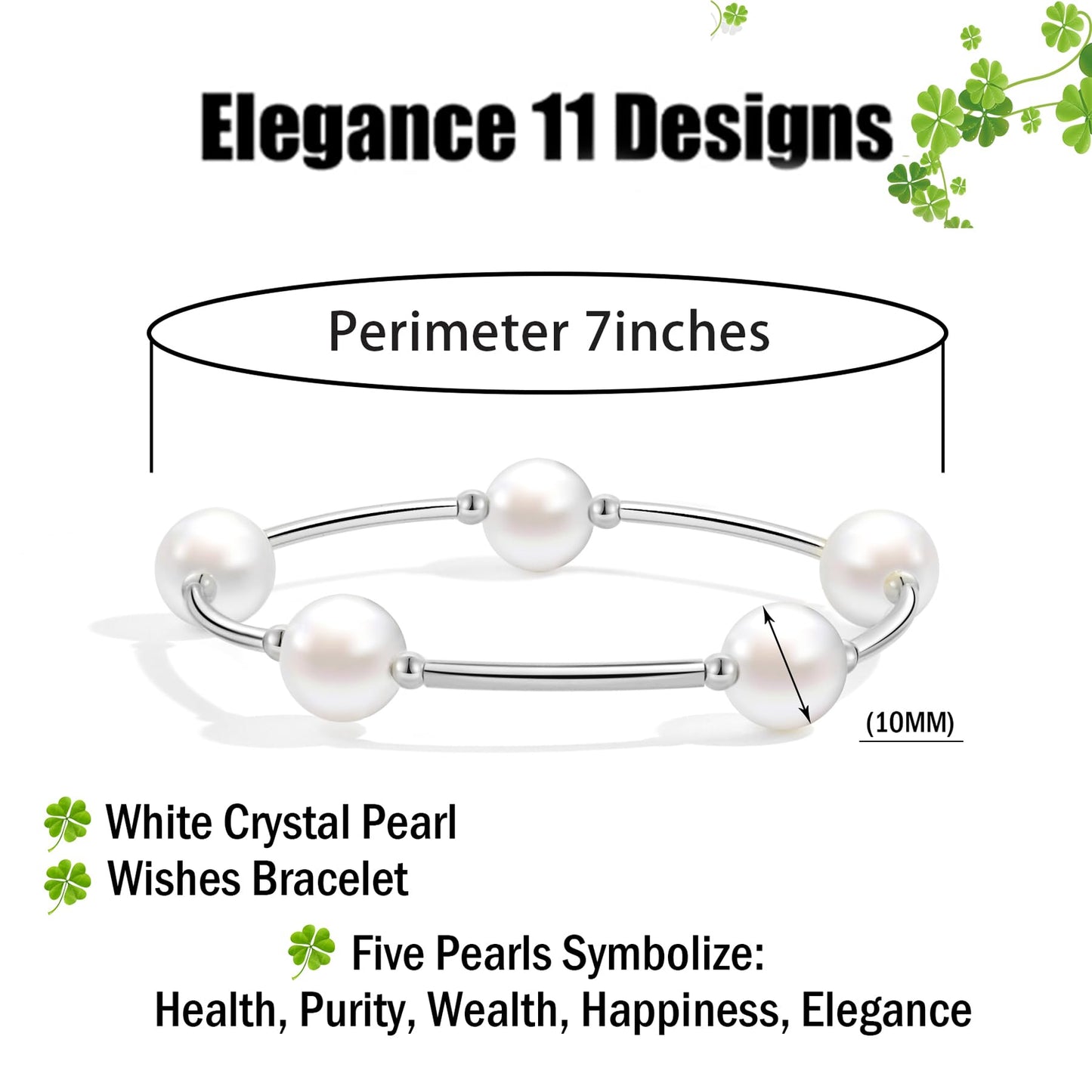 Elegance 11 designs Silver Blessing Bracelet 10mm Crystal White Pearl Bracelet Dainty Thin Tube For Women Simple Bridal Gifts For Friends And Loved