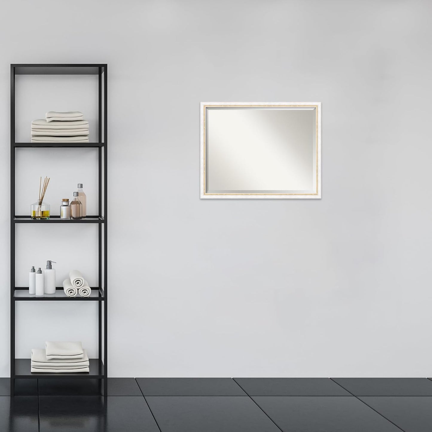 Amanti Art White Bathroom Mirror for Over Sink, 24x30 Morgan White Gold Rectangle Vanity Mirror, Large Modern Contemporary Wood Frame, Hangs Horizonally and Vertically, Bathroom Wall Decor, Beveled