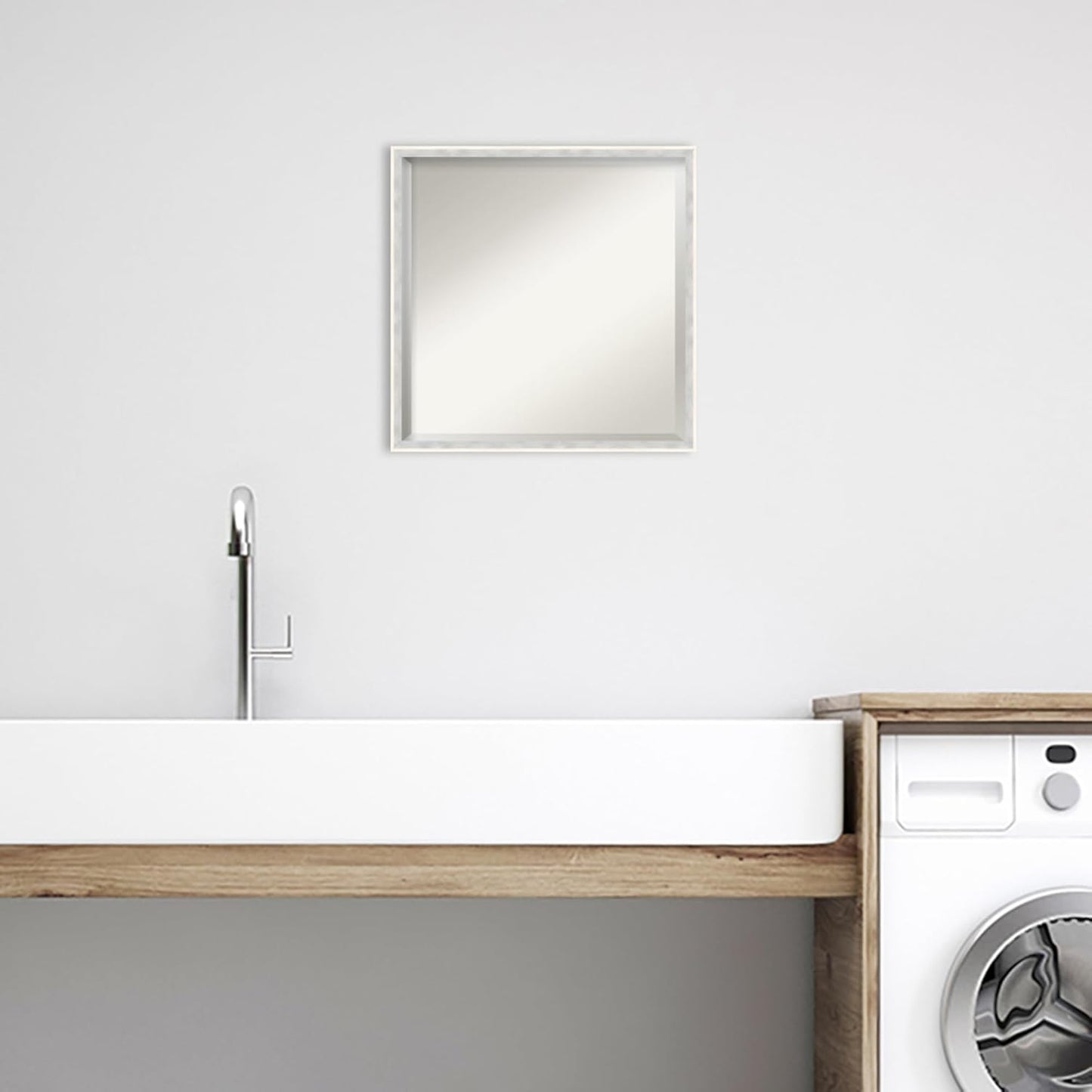 Amanti Art White Bathroom Mirror for Over Sink, 21x21 Paige White Silver Square Vanity Mirror, Medium Modern Contemporary Wood Frame, Hangs Horizonally and Vertically, Bathroom Wall Decor, Beveled