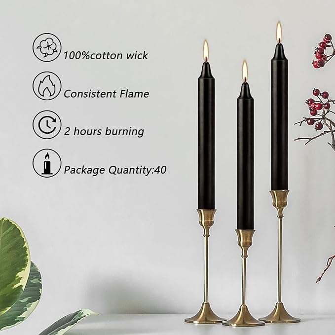 Spell Chime Candles 40 pcs Black Candles, 4" Tall Unscented Mini Taper Candle for Witchcraft, Wiccan Altar, Magic Tools, Rituals, Prayer, Meditation and Party Decoration