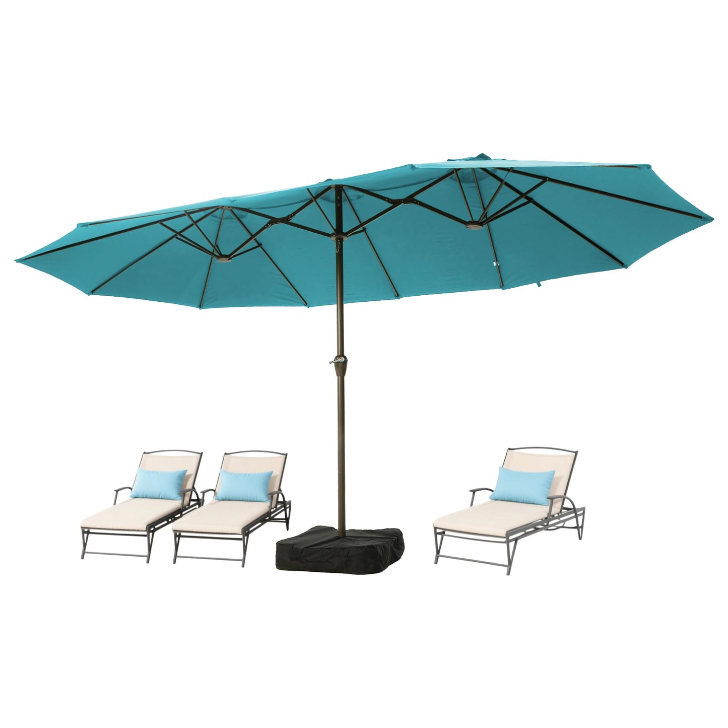 Ayge 15FT Patio Umbrella with Base,Large Outdoor Double-Sided Rectangle Umbrella with Crank Handle, Market Umbrella for Poolside Garden Deck Backyard Beach Pools,Light Blue