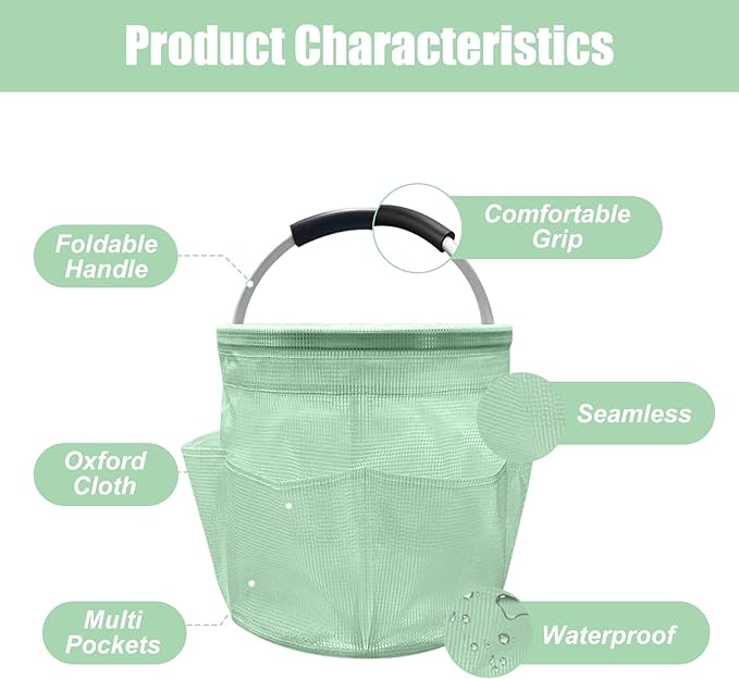 Cleaning Caddy for Cleaning Supplies, 17L Cleaning Supply Caddy with Handle Foldable Cleaning Supplies Organizer Bucket Tool Bag Organizer Cleaning Products Organizers for Home, Garden (Green)