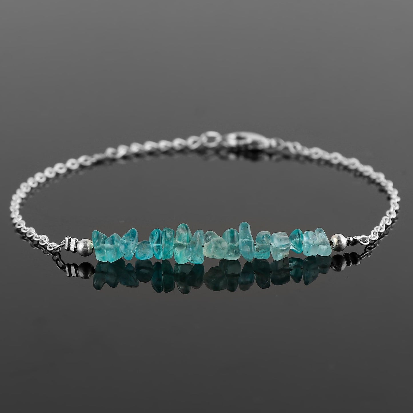 Gemimpression Handmade Blue Apatite Chips Bar Bracelet – Natural Energy Healing Crystals – Silver Plated Adjustable 8 Inch Chain – Christmas Gift