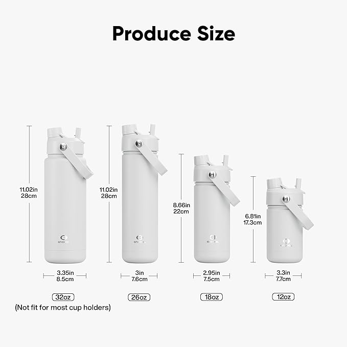 ENCOOL Insulated Water Bottle with Straw Stainless Steel Water Bottle, Leak-Proof, BPA-Free, Double Wall Vacuum Keeps Cold for 24 Hours for Sports, Travel, School (32 oz, Polar White)