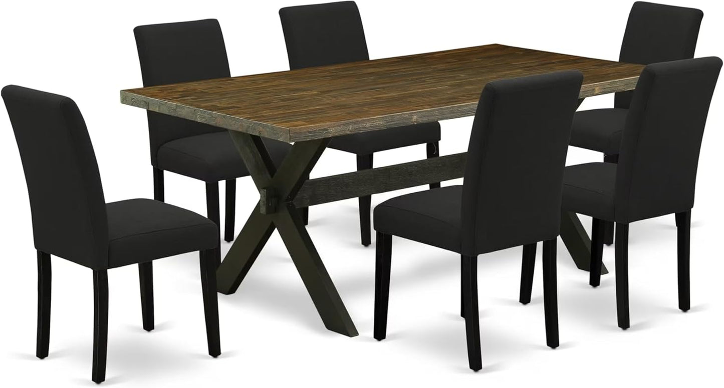 East West Furniture X677AB624-7 7 Piece Dining Set Consist of a Rectangle Dining Room Table with X-Legs and 6 Black Color Linen Fabric Upholstered Chairs, 40x72 Inch, Multi-Color