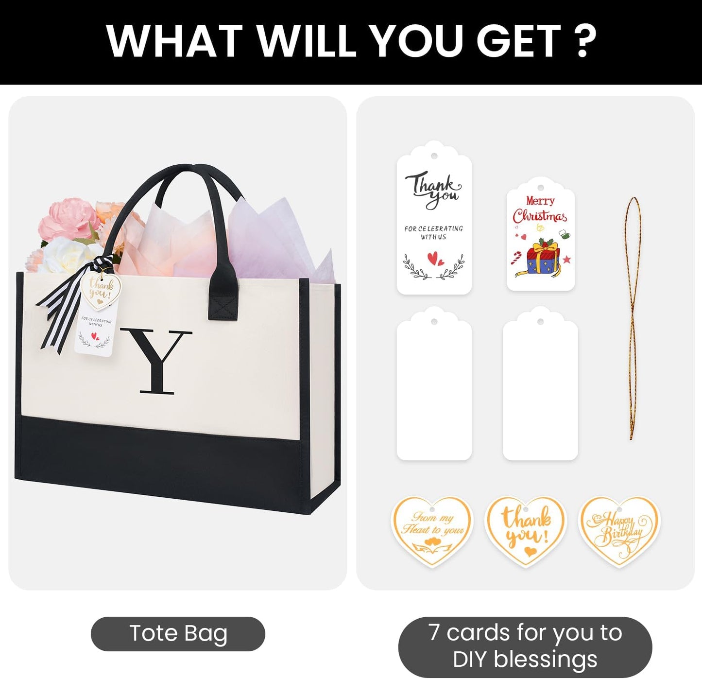 BAGAIL Initial Tote Bag, Personalized Birthday Gifts for Women, Teacher, Friends, Mom, Wedding, Monogrammed Beach Bag
