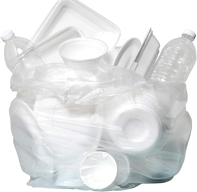 Clear Trash Bags, Garbage Can Liners, 24 x 24 Inch, 1000 Count, 7-10 Gallon Capacity, Transparent, for Home Office Commercial Use