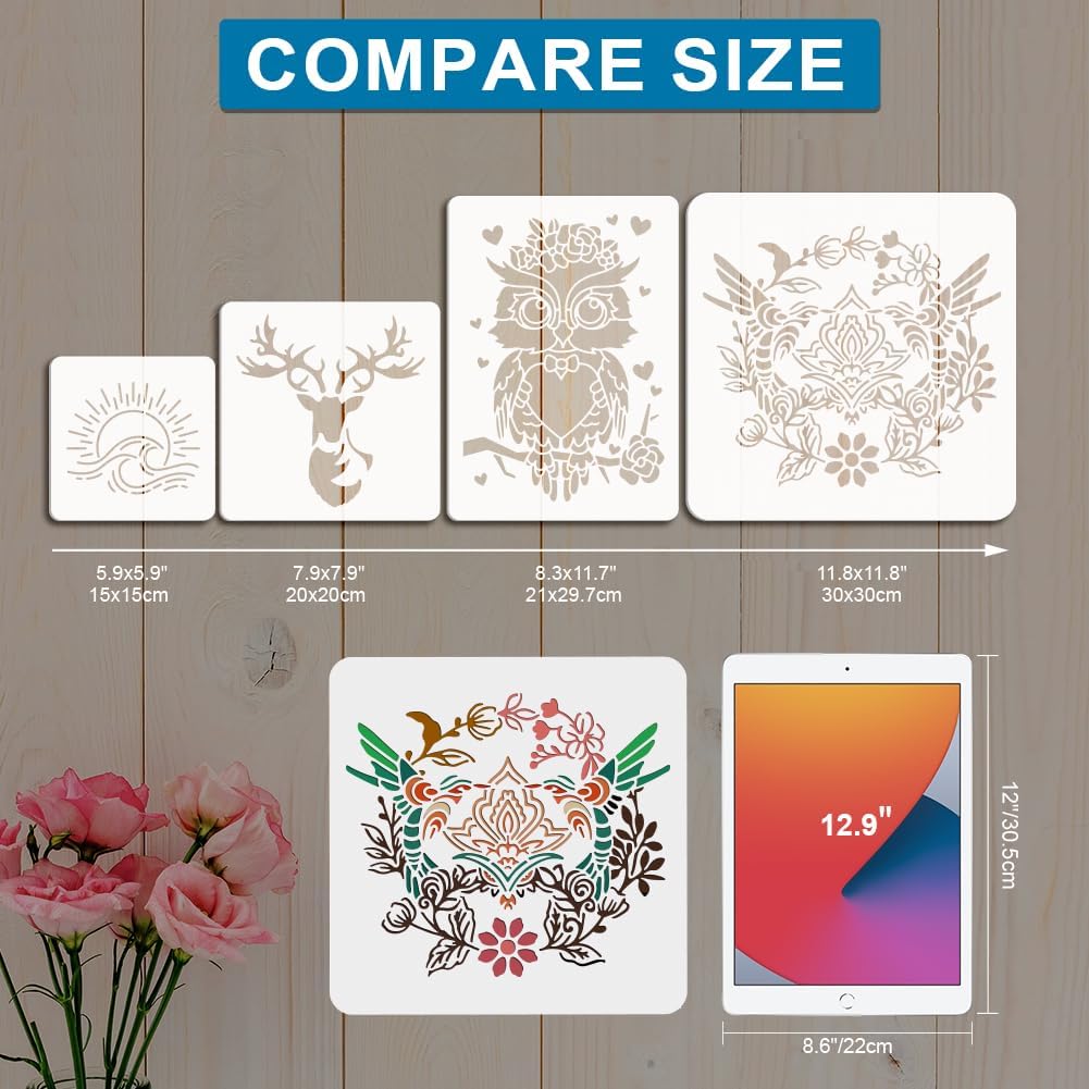 MAYJOYDIY 9pcs Space Astronaut Stencil 6×6inch Space Theme Stencils with Paint Brush Reusable Planet Rocket Telescope Spacecraft Galaxy Drawing Template for Craft Furniture Fabric Wall