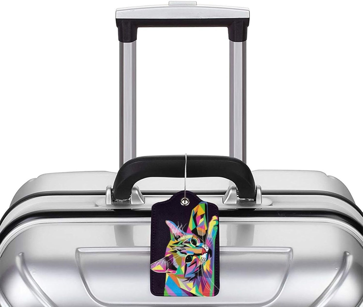 Cat Leather Luggage Tag with Stainless Steel Ring, Fun Name Id Card Cover Travel Bag Tag Set, Suitable for Travel Bag Luggage Women Men 1 PCS