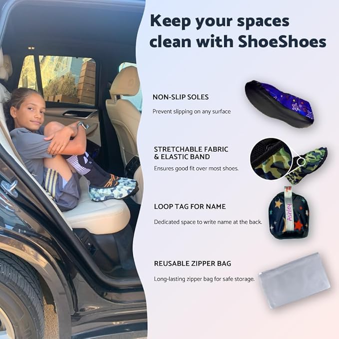 Premium Adult and Kid Shoe Covers - Keep your space clean: Home, Car, After Sports, Suitcase, Classroom - Durable, Machine-washable, Non-slip, Reusable (1 pair) for INDOOR USE
