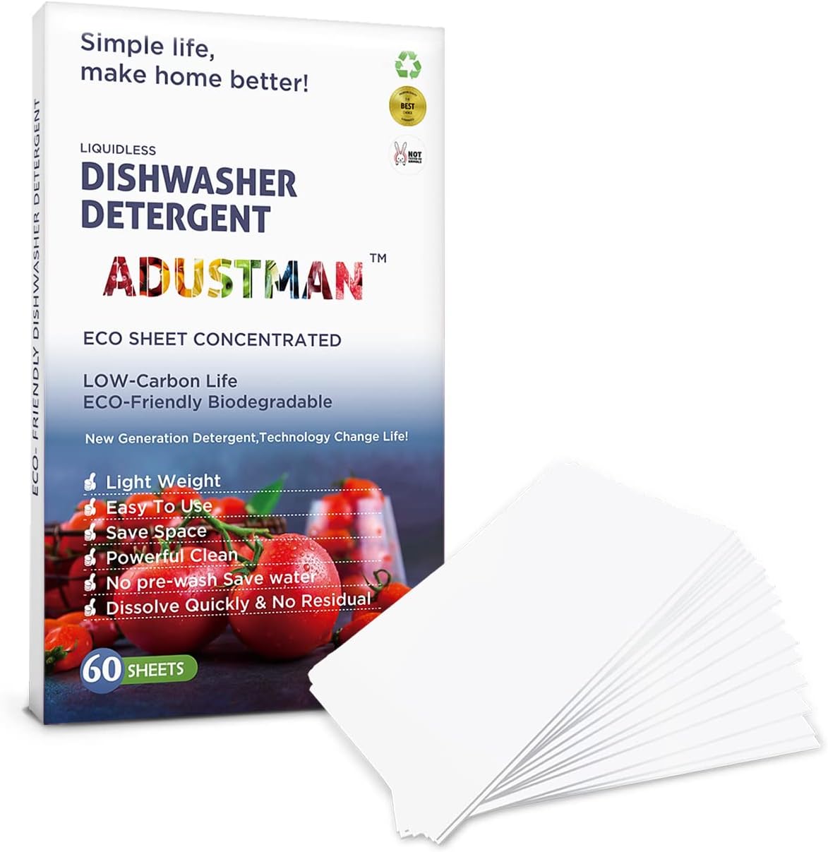 ECO Friendly Dishwasher Detergent,60 Count unscent 1 Pack,More Convenient Dishwashing Pod liquid pacs tablets,Powerful Cleaning Easy to Use(60 Count Pack of 1)