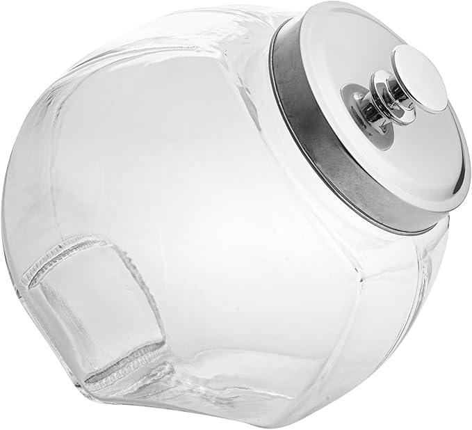 Restaurantware Vetri 0.5 Gallon Penny Jar 1 Durable Candy Jar - With Wide Spout Chrome Lid Clear Glass Cookie Jars For Kitchen Counter Dishwashable