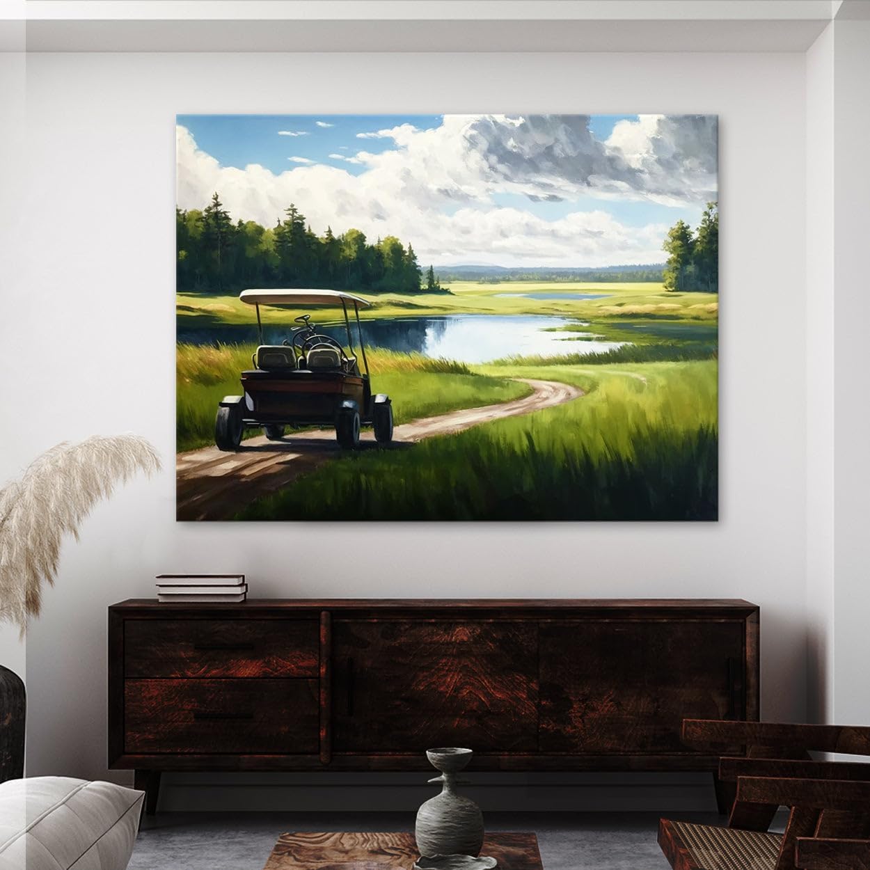 Sense Canvas Golf Cart Fairway Landscape 23 Canvas Art - Home Decor Wall Art Print Poster Painting Large 40x30 / 1.5"