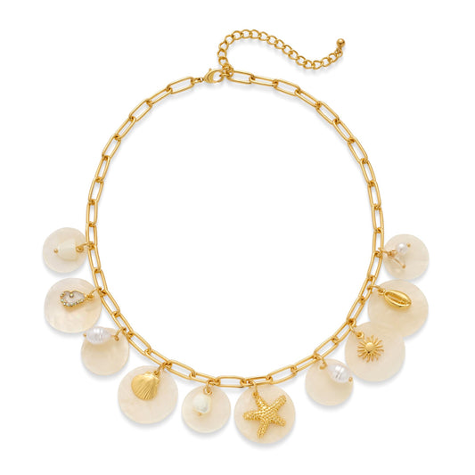 CLASSYZINT Gold Shell Pendant Necklaces Paperclip Beach Charm Necklace Adjustable Trendy Summer Necklace