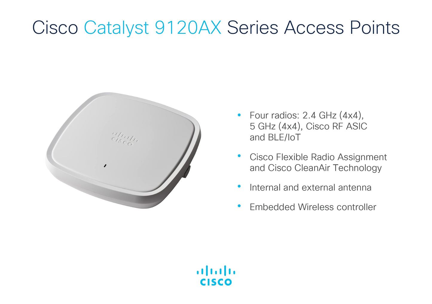 Cisco Catalyst 9120Axe-B Wireless Access Point, Wi-Fi 6, 4X4 Dual 5Ghz Radio, Mu-Mimo, Cleanair With Cisco Rf Asic, Poe, Externa