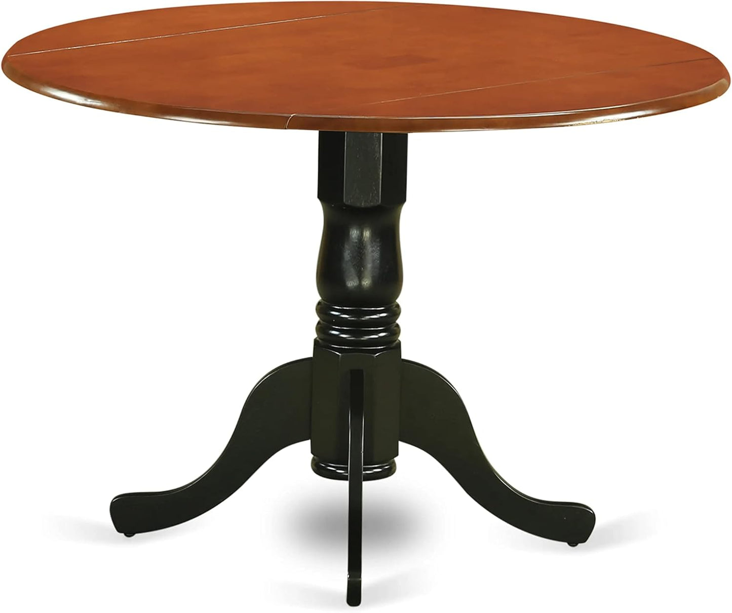 East West Furniture DLPF5-BCH-C 5 Piece Kitchen Table & Chairs Set Includes a Round Dining Room Table with Dropleaf and 4 Linen Fabric Upholstered Chairs, 42x42 Inch, Black & Cherry