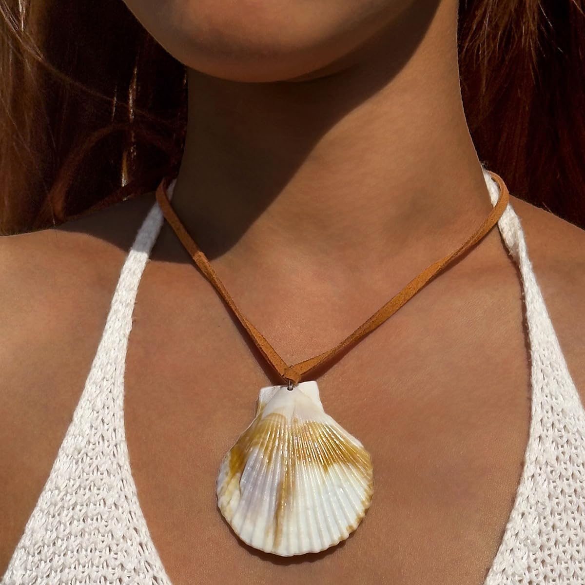 Large Starfish Shell Necklace for Women Bohemian Starfish Pendant Necklace Dainty Coastal Jewelry Summer Sea Vacation Necklaces Adjustable Shell Necklaces Summer Beach Surfer Jewelry Outfits Accessories (Brown)
