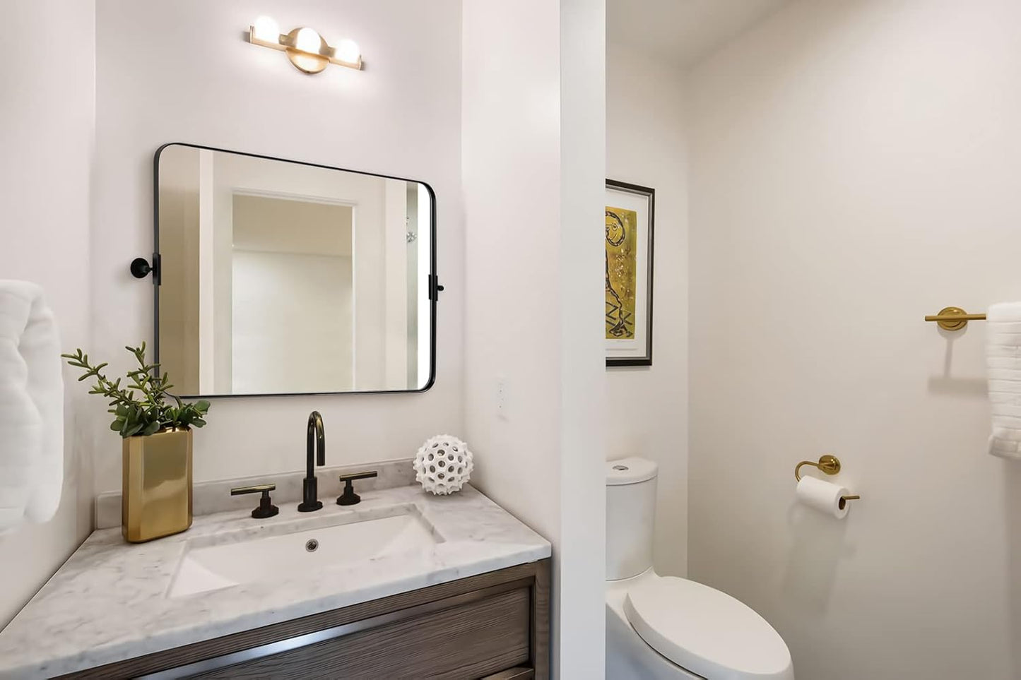 MOON MIRROR 30" x 22" Matte Black Rectangle Bathroom Mirror, Tilting Rounded Rectangular Metal Framed Pivot Wall Mirror, Hangs Horizontally Only(Overall 33.75" x 22")