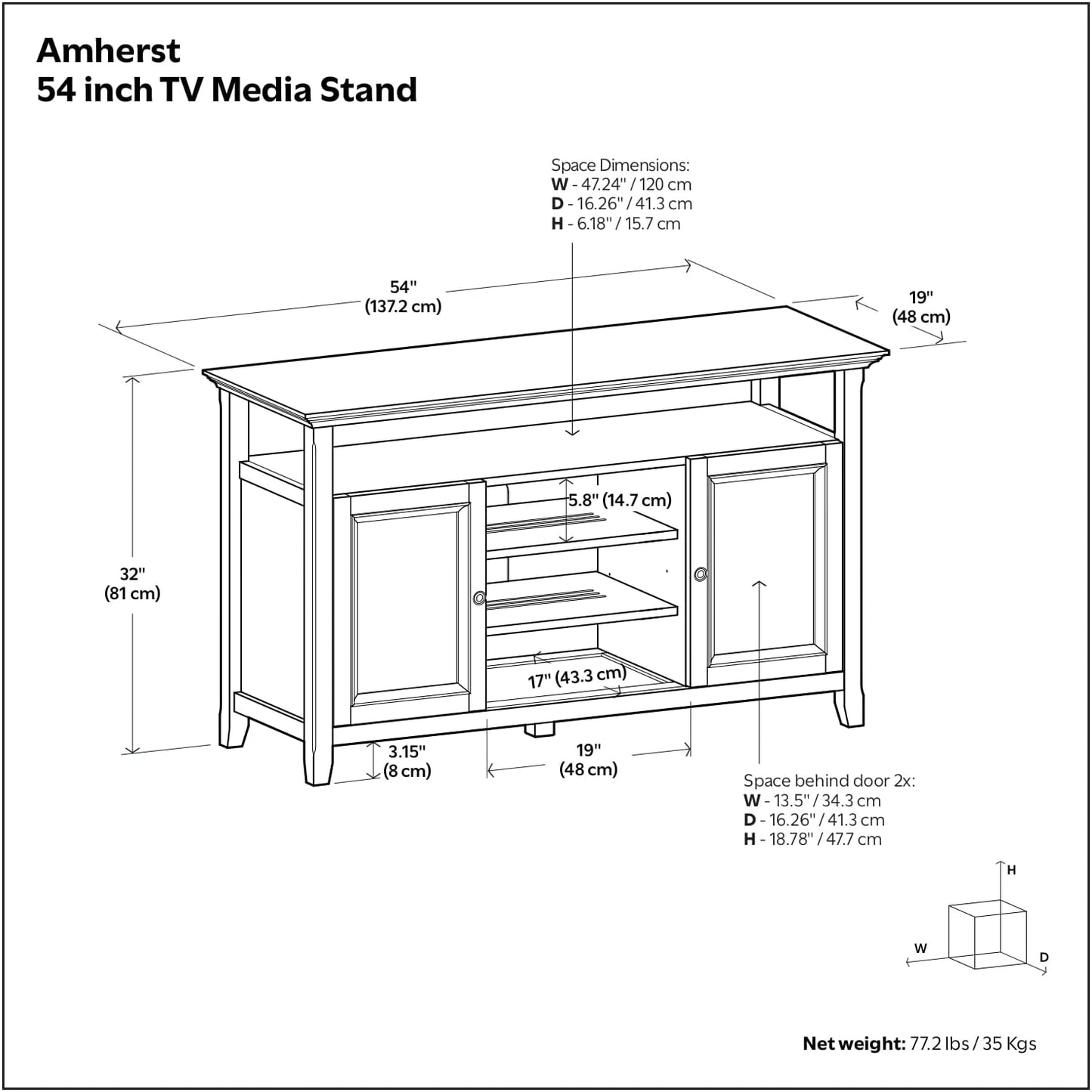 SIMPLIHOME Amherst 54-inch Wide Solid Wood TV Stand in Hickory Brown, Transitional-Style Media Console for Living Room with Adjustable Shelves and Cable Management