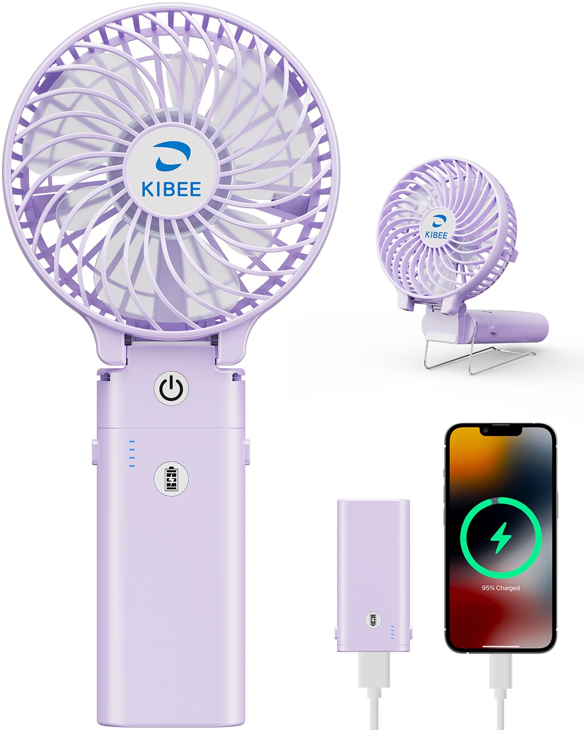 KIBEE Portable Handheld Fan - 5200mAh USB Rechargeable [20H Max Runtime] with Power Bank, Foldable 180 Mini Personal Fan, 3-Spee