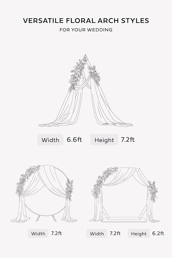 Ling's moment Purple Lilac Artificial Wedding Arch Flowers Kit Pack of 4, 2pcs Hanging Flower Arrangement 2pcs Chiffon Drapes Ceremony Reception Fake Rose Arbor Backdrop Floral Party Outdoor Decor