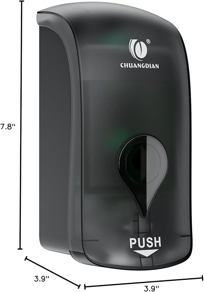 Hand Press Foaming Soap Dispenser, 35oz (1000ml) Refillable Wall Mount Soap Dispenser, Durable ABS Plastic, for Commercial & Home, Semi-Transparent Black, CHUANGDIAN