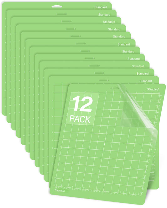 Gwybkq Cutting Mat, Compatible With Maker 3/Maker/Explore 3/Air 2/Air/One 12 Pack 12x12 Cut Mats Replacement Accessories Adhesive Sticky Green Cricket Standard Card