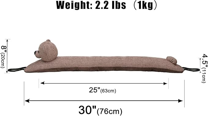 Marwood Under Door Draft Stopper Decorative Wind Stopper 30 inch for Door & Window, Weighted Animal Air Draft Stopper Snake Noise Blocker for Bottom of Door with Hanging Loops - Bear