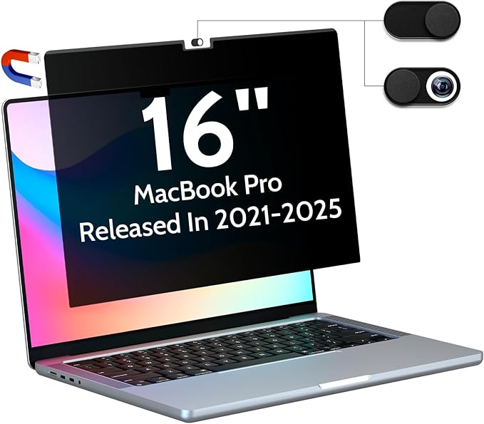 Magnetic Privacy Screen for MacBook Pro 16 Inch (2021-2025, M1, M2, M3, M4), 16inch Removable Matte Anti Blue Light Glare Private Filter Protector for Mac Pro 16.2" Laptop