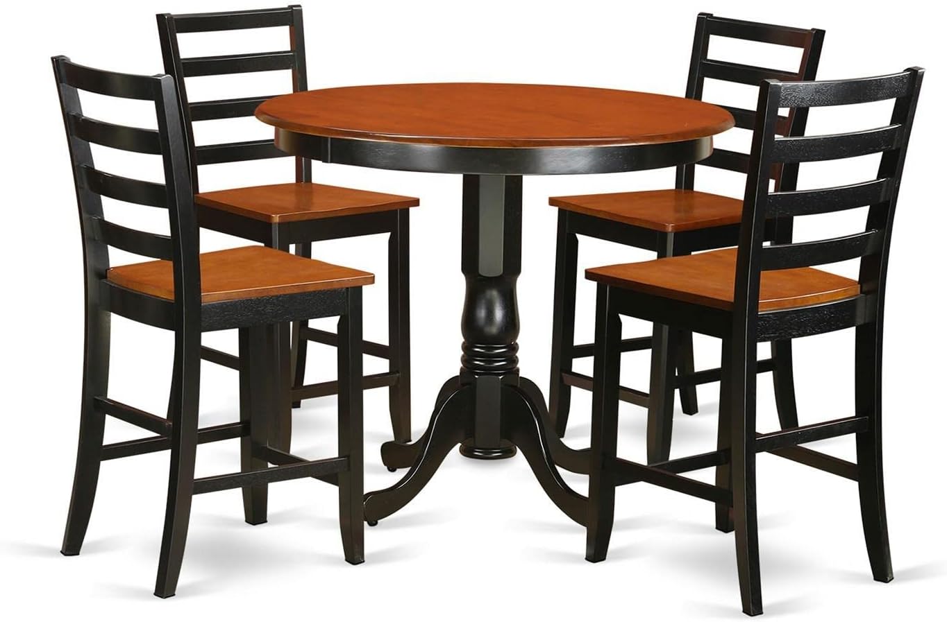 East West Furniture TRFA5-BLK-W 5 Piece Counter Height Pub Set Includes a Round Dining Room Table and 4 Kitchen Chairs, 42x42 Inch, Black & Cherry