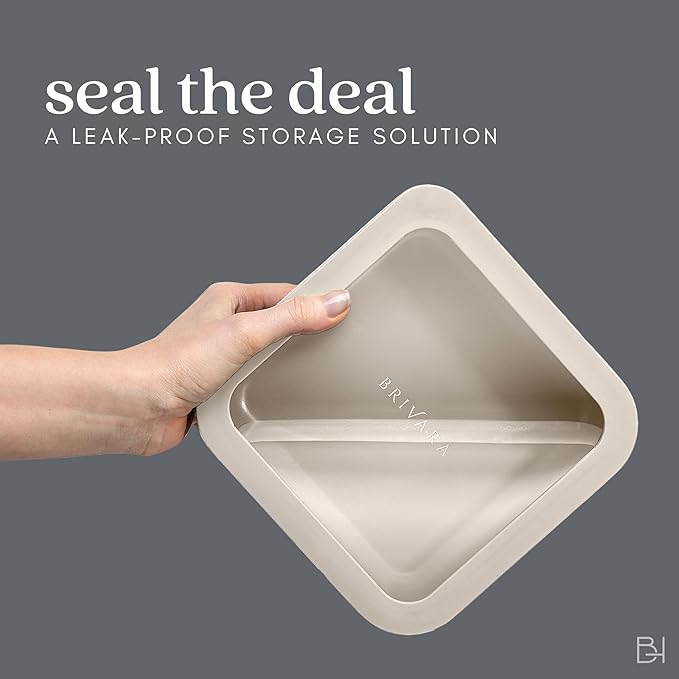 Ceramic Coated Glass Food Storage Container | No PTFE, PFOA, PFAS, and BPA | Reusable Non Toxic Meal Prep Container with Glass Lid | Easy To Store | 2.5 Cup Square [Crema]