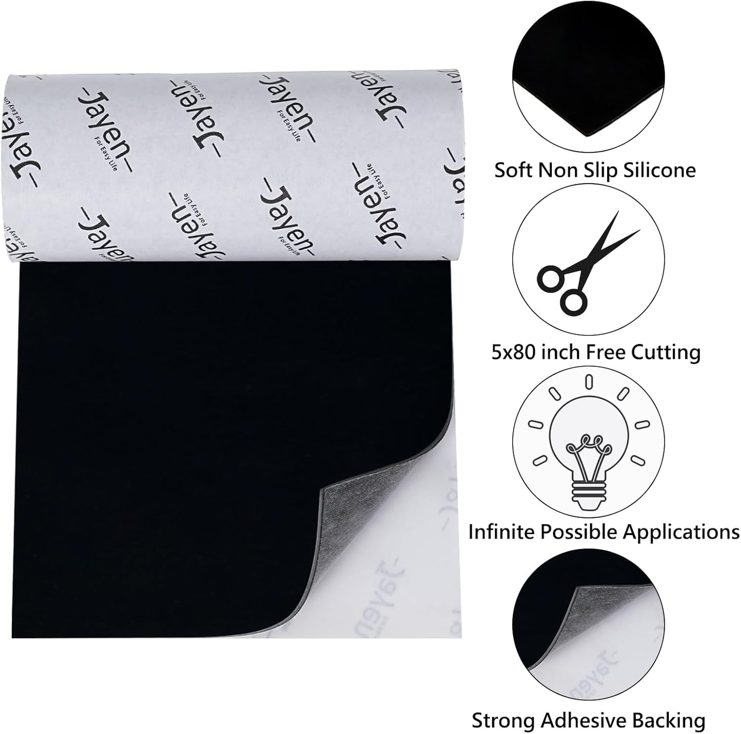 Non Slip Self Adhesive Silicone Cuttable Furniture Pads - 5x80 inch Anti-Sliding Rubber Floor Protectors for Any Furniture and Appliances