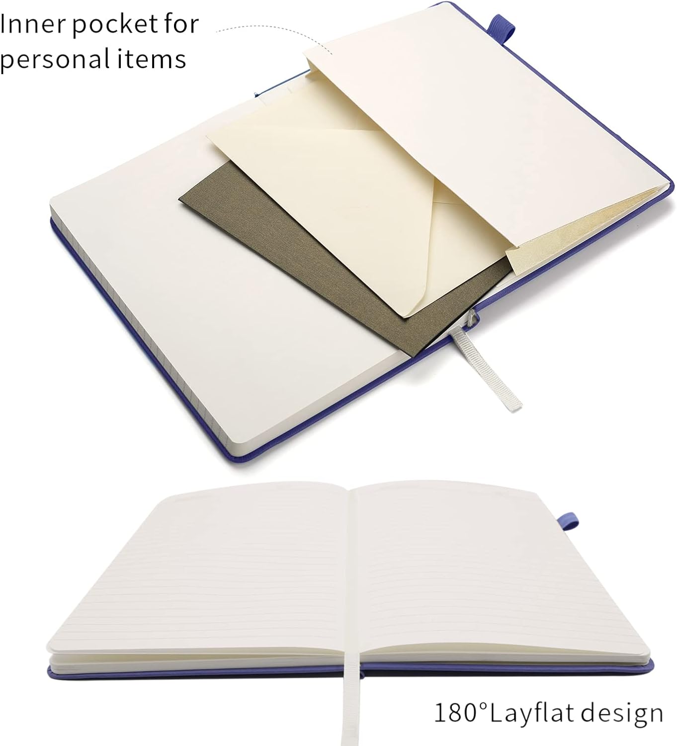 Deziliao Lined Journal Notebooks with Pen Loop, Hardcover Notebook Journal for Work, 100Gsm Premium Thick Paper with Inner Pocket, Medium 5.7"x8.4", （Purple, Ruled）
