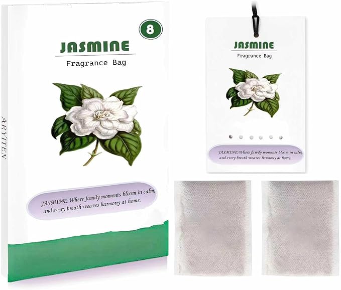 8 Packs Large Jasmine Scented Sachets for Closet Deodorizer Drawers, Hanging Long Lasting Potpourri Bags Home Fragrance Air Freshener