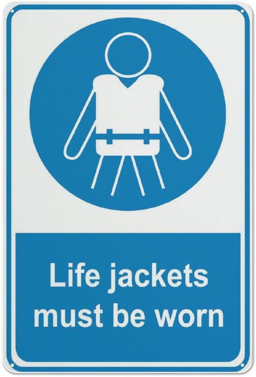 Life Jackets Must Be Worn Sign - UV-Ink Printed Aluminum 12"x8", Outdoor Marine Use for Business